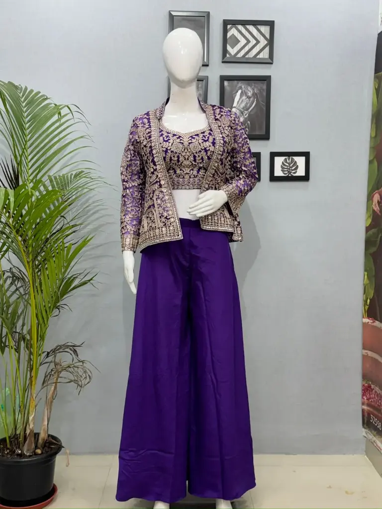 Westrn Crop Top With Palzo Pent & Embroidery Mirror Work